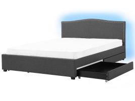 Fabric EU Super King Bed Multicolour LED with Storage Grey MONTPELLIER