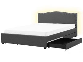 Fabric EU Super King Bed White LED with Storage Grey MONTPELLIER