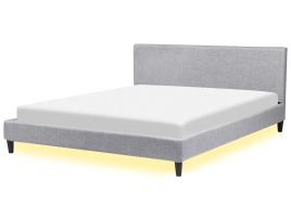 Fabric EU Super King Size Bed White LED Light Grey FITOU