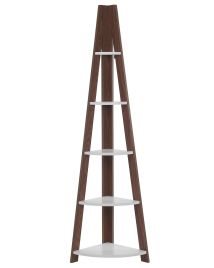 4 Tier Corner Ladder Shelf Dark Wood and White MOBILE SOLO
