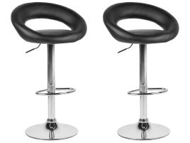 Set of 2 Faux Leather Swivel Bar Stools Black PEORIA