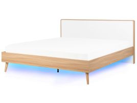 EU Super King Size Bed LED Light Wood SERRIS