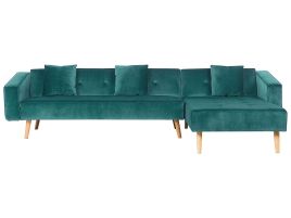 Left Hand Velvet Corner Sofa Bed Green VADSO