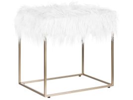 Faux Fur Footstool White MANHATTAN