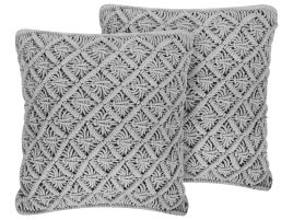 Set of 2 Cotton Macramé Cushions 45x40cm Grey