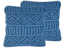 Set of 2 Cotton Macramé Cushions 45x45cm Blue
