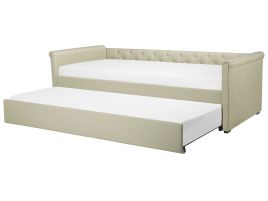 Fabric EU Small Single Trundle Bed Beige LIBOURNE