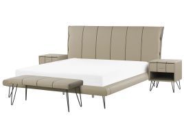 4 Piece Bedroom Set Faux Leather EU Super King Size Beige BETIN