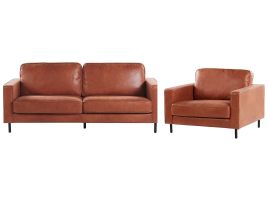 Faux Leather Living Room Set Golden Brown SAVALEN