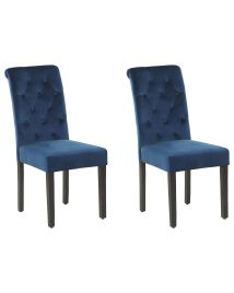 VELVA Set of 2 Dining Chairs Velvet Dark Blue