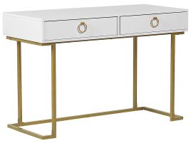 Home Office Desk / 2 Drawer Console Table White with Gold WESTPORT