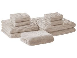 Set of 9 Cotton Towels Beige AREORA