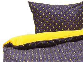 Cotton Sateen Duvet Cover Set Chevron Pattern 155 x 220 cm Dark Blue and Yellow WALLINGFORD