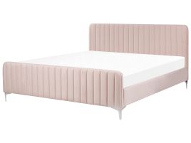 Velvet EU Super King Size Bed Pastel Pink LUNAN