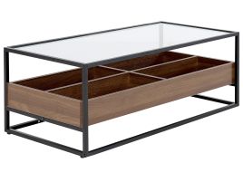 Glass Top Coffee Table with Shelf Dark Wood with Black WACO