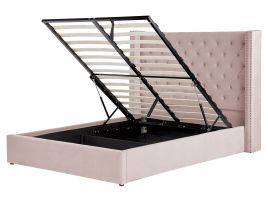 Velvet EU King Size Ottoman Bed Pink LUBBON