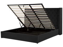 Velvet EU Super King Size Ottoman Bed Black LUBBON