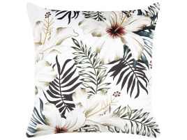 Velvet Cushion Leaf Pattern 45x45cm White and Green