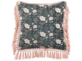 Velvet Cushion Flower Pattern with Tassels 45x45cm Blue and Pink