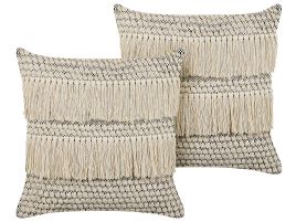 Set of 2 Cotton Cushions with Tassels 45x45cm Beige
