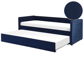 Corduroy EU Single Trundle Bed Navy Blue MIMIZAN