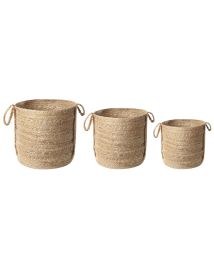 Set of 3 Jute Baskets Natural
