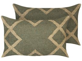 Set of 2 Jute Cushions 30x50cm Green and Beige