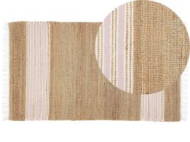 Jute Area Rug 80x150cm Beige and Pastel Pink