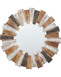 Round Sunburst Wall Mirror 66cm Light Wood
