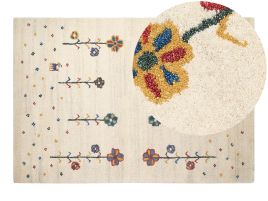 Wool Gabbeh Area Rug with Floral Pattern 140x200cm Beige