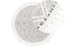 Round Wool Area Rug 140cm Grey and Off - White