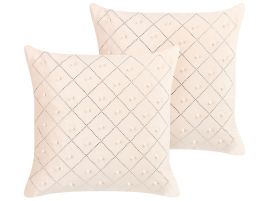 Set of 2 Velvet Cushions 45x45cm Beige