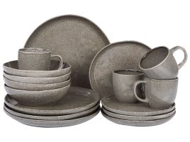 Set of 16 Stoneware Dinnerware Grey COSTMARY