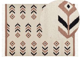 Cotton Kilim Area Rug 140x200cm Beige and Black