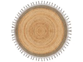 Round Jute Area Rug 140cm Beige and Grey