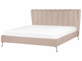Velvet EU Super King Size Bed with USB Port Taupe MIRIBEL