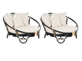 Set of 2 Rattan Garden Daybeds Black ROSSANO