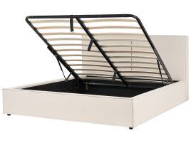 Fabric EU Super King Size Ottoman Bed Beige MOISSAC