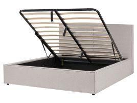 Fabric EU King Size Ottoman Bed Light Grey MOISSAC