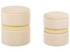 Set of 2 Velvet Storage Pouffes Beige MEDFORD