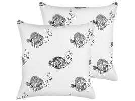 Set of 2 Cotton Kids Cushions Fish Print 45x45cm White