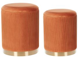 Set of 2 Velvet Storage Pouffes Orange MIRAMAR
