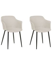Set of 2 Fabric Dining Chairs Light Beige ELIM
