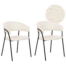 Set of 2 Boucle Dining Chairs Off-White MARIPOSA