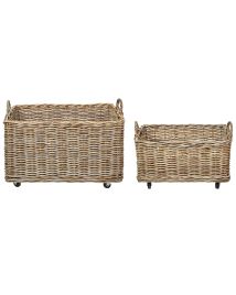 Set of 2 Rattan Boxes with Wheels Light KITIM
