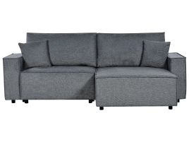 Left Hand Fabric Corner Sofa Bed with Storage Dark Grey KARILA