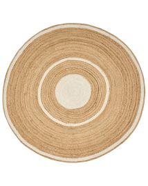 Round Jute Area Rug 140cm Beige and White