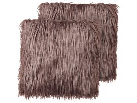 Set of 2 Faux Fur Cushions 45x45cm Brown