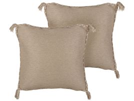Set of 2 Jute Cushion 45x45cm Beige