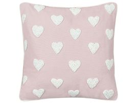 Cotton Cushion Embroidered Hearts 45x45cm Pink